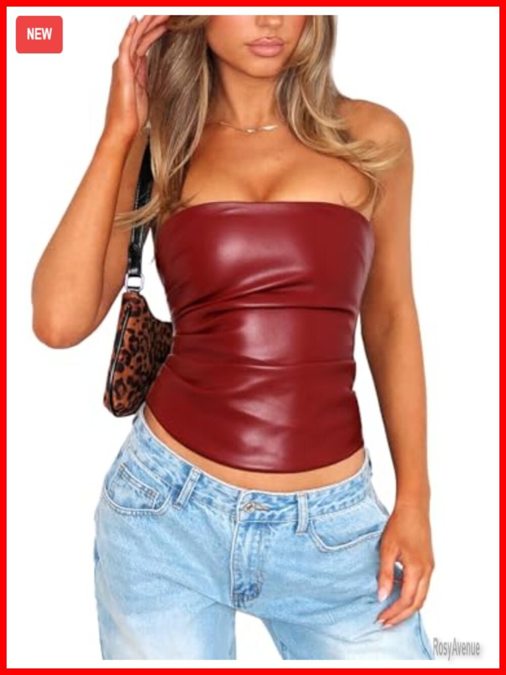 Faux Leather Tube Top Strapless Ruched Bandeau Crop Top Club Party